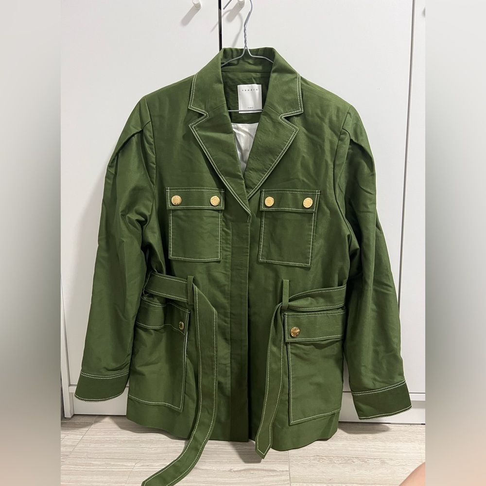 Sandro Army Green Zaya Belted Jacket (38)